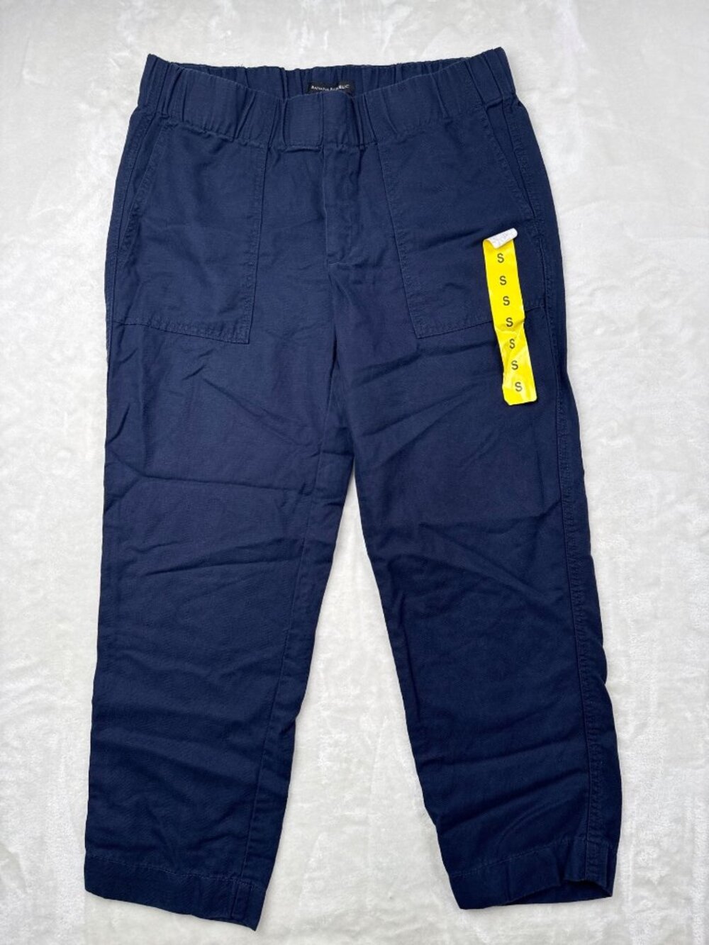 Banana Republic Womens Navy Elastic-Waist Linen-Blend Pants Small